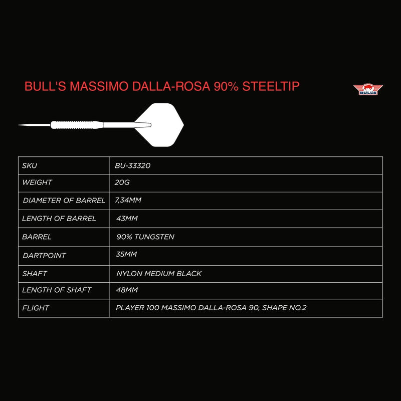 BULLS MASSIMO DALLA-ROSA DARTS - STEEL TIP - 90% TUNGSTEN - 20G