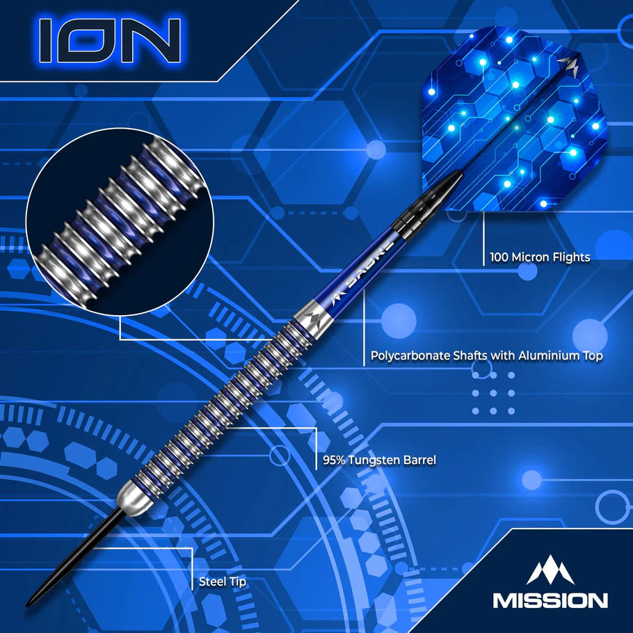 Mission Darts -  ION Steel Tip - 95% Tungsten - Blue & Silver