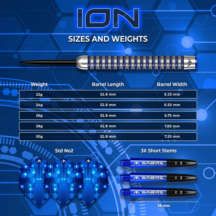Mission Darts -  ION Steel Tip - 95% Tungsten - Blue & Silver